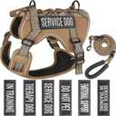 Service Dog Tactical Vest Harness and Leash Set Medium Sized Dog Emotional Support- Tactical Dog Harness Training Collar with Name (Khaki, M)