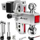 ANTbay Adjustable Trailer Hitch Towing Ball Mounts, Fits 2-Inch Receiver, 6" Drop/ Rise Drop, Dual Ball (2" X 2-5/ 16"), 12, 500 GTW with Trailer Locks, Sliver