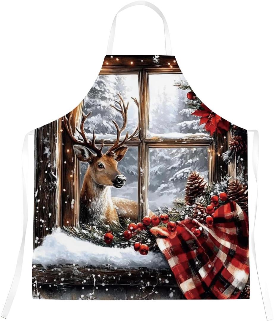 Vintage Rustic Winter Snowman Reindeer Christmas Waterproof Aprons for Cooking Kitchen Dishwashing Baking Grill