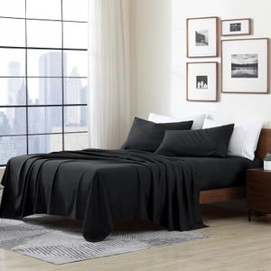 Cathay Home Essentials Ultra Soft Hypoallergenic Wrinkle Resistant Double Brushed Microfiber Bedding Sheet Set, Black, Twin