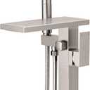 Hoimpro Floor Mount Bathtub Faucet Freestanding Waterfall Tub Filler, Brushed Nickel Single Handle High Flow Shower Faucets Mixer Bathroom Tub Faucets with 2 Function Hand Shower Wand