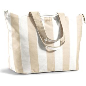 Fit & Fresh Large Beach Bag for Women - Extra Large Travel Tote With Pockets (Taupe Stripe)