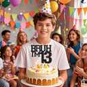 Bruh I'm 13 Cake Topper,Funny 13th Birthday Party Decorations,Bro I'm 13 Happy 13th Birthday Cake topper for girls, Black Glitter 13 Birthday Party Decorations For boy