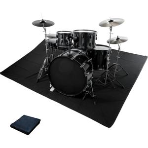 Drum Rug, Drum Mat with Non-Slip Grip Bottom(4x5.3Ft), Drum Carpet for Noise Reduction, Drum Pad for Jazz Drum & Electric Drum Set, Ideal Gift for Drummers, Drum Accessories, 47x63in, Black
