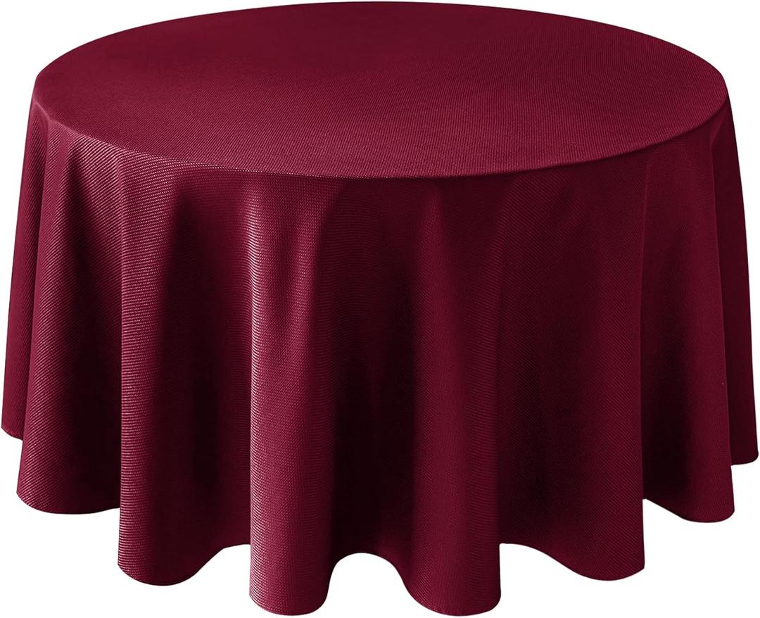 Biscaynebay Textured Fabric Round Table Cloth 90", Burgundy Water Resistant Washable Tablecloths Circle Folding Table Covers Linen for Dining, Kitchen, Wedding & Parties etc.