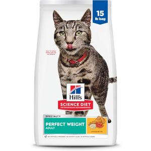 Hill's Science Diet Adult Perfect Weight Dry Cat Food, Chicken, 15 lb. Bag (Best By 10/11/27)
