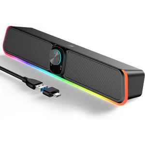 Computer Speakers - Wired USB Powered Bluetooth Computer Sound Bar with RGB & Volume Knob, HiFi Stereo Portable Gaming Sound Bar Speaker for Desktop Monitor, PC, Laptop, Tablets, Mac Air/Pro (E-3568 Black, Black)