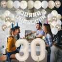 30th Birthday Decorations for Women Her White Sand Beige Gold Balloons Garland Arch Kit Cream Number Foil Balloon Happy Birthday Banner Boho Nude Metallic Champagne Gold Party Decor for 30 Years Old