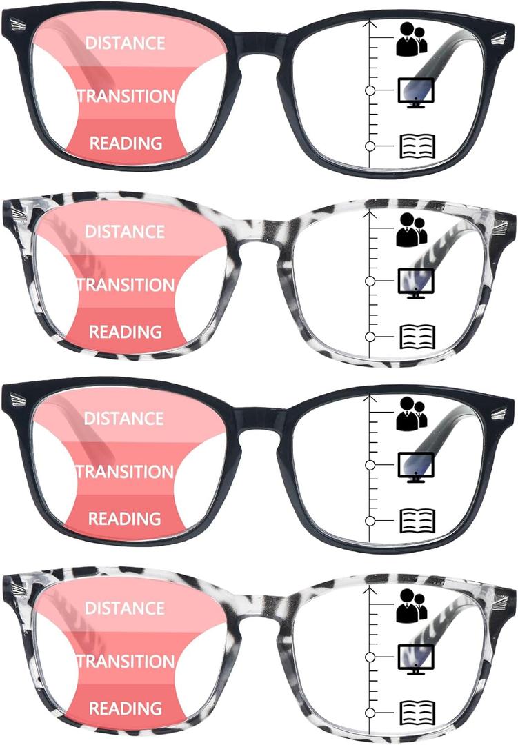 SIGVAN Progressive Multifocal Computer Glasses Women Men Blue Light Blocking Reading Glasses Spring Hinge Readers (4 Mix)