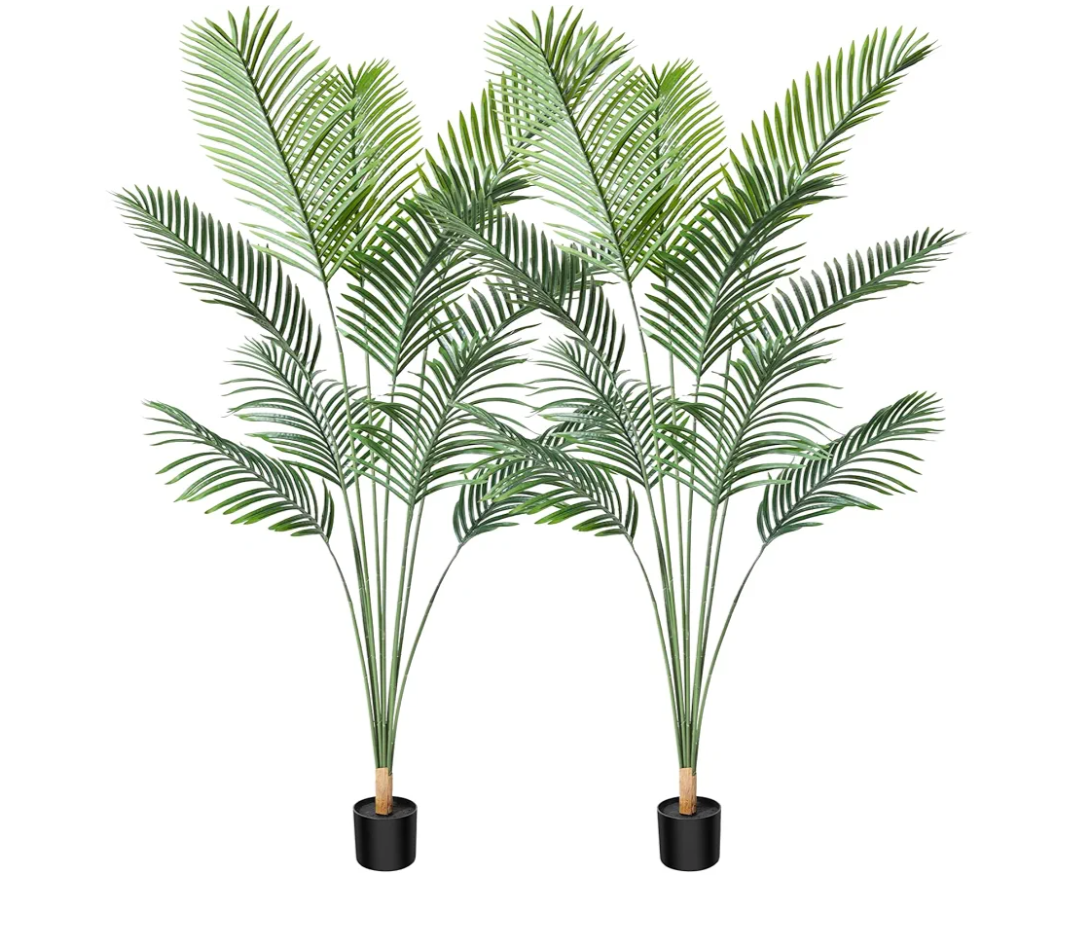 CROSOFMI Artificial Areca Palm Tree 6 Feet Fake Tropical Palm Plant,Perfect Faux Dypsis Lutescens Plants in Pot for Indoor Outdoor Home Office Garden Modern Decoration Housewarming Gift,2Pack