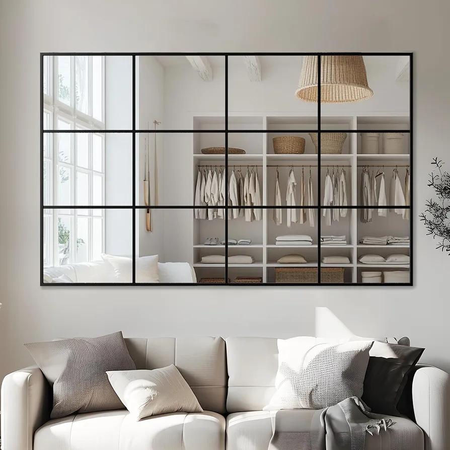 Antok Decorative Mirrors for Wall Decor, 48" x 36" Decorative Wall Mirror Black Window Mirrors Wall Mounted Decorative Mirror for Living Room Dining Room Hallway Entryway，Black,Retro Rect Style