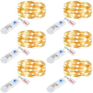 Minetom 6 Pack Fairy Lights Battery Operated String Lights with Timer - 7ft 20 LED Waterproof Silver Wire Firefly Lights Waterproof for DIY Crafts Wedding Dcor Table Centerpieces Mason Jars Party