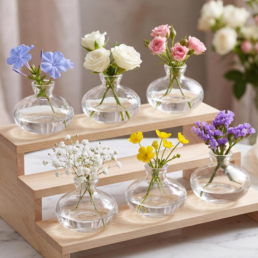 Hushee 12 Pcs Bud Vases Bulk Glass Small Vases for Flowers Clear Floral Centerpieces for Home Decor Wedding, Baby Shower, Floral Arrangements Event Party Decor(Short)