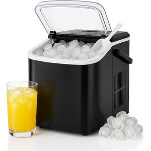 DUMOS Portable Ice Maker for Countertop with Handle, 26lbs/Day, 9 Bullet Ice Cubes Ready in 6 Mins, Self-Cleaning Quiet Ice Machine for Home, Kitchen, RV, Camping, Black