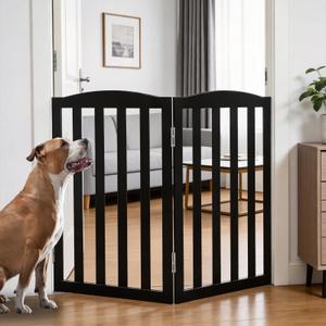 Freestanding Dog Gate Indoor,Doggie Gate Foldable Pet Gates for Doorways,Stairs or Hallways, Wooden Black Pet Gate for the House, Pet Fence,32 "Height-2 Panels