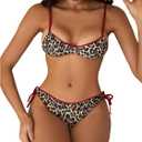 MakeMeChic Women's Leopard Print Bikini Set Spaghetti Strap Backless Tie Side Swimsuits Beachwear, Small