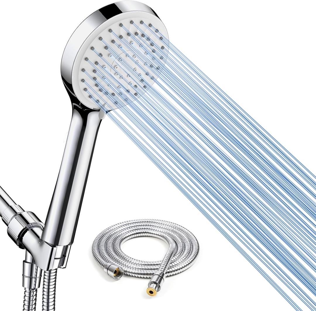 Shower Head with Handheld, High Pressure Handheld Shower Heads, Detachable Showerhead Set with Stainless Steel Hose and Adjustable Bracket (Chrome)
