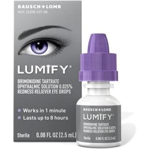 LUMIFY Eye Drops for Red Eyes, Redness Reliever for Brighter Looking Eyes, Works in 1 Minute & Lasts Up to 8 Hours, Eye Drops, 0.08 Fl Oz (2.5 mL), Packaging May Vary 2025/08