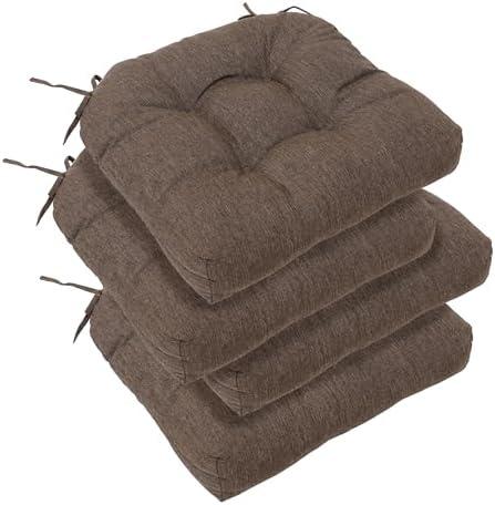 RACE LEAF Patio Chair Cushions 19x19 4 Pack, Thickened Heavy Duty Outdoor Cushions Stain & Water Resistant Non-Slip Ties Tufted (Brown)