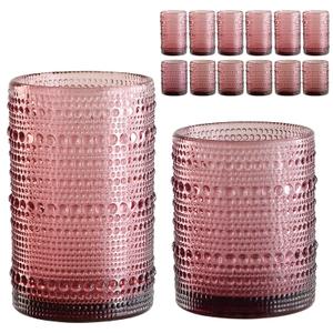 ZMOWIPDL Vintage Glassware Drinking Glasses Set of 12, Purple 12oz & 15oz Hobnail Glass Cups, Embossed Water Tumbler, for Beer, Cocktail, Whiskey, Juice and Various Mixed Drinks