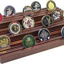 Challenge Coin Display Stand, Solid Wood Military Coin Holder Display, 9 Rows of Challenge Coin Holders, Holds 45-60 Coins