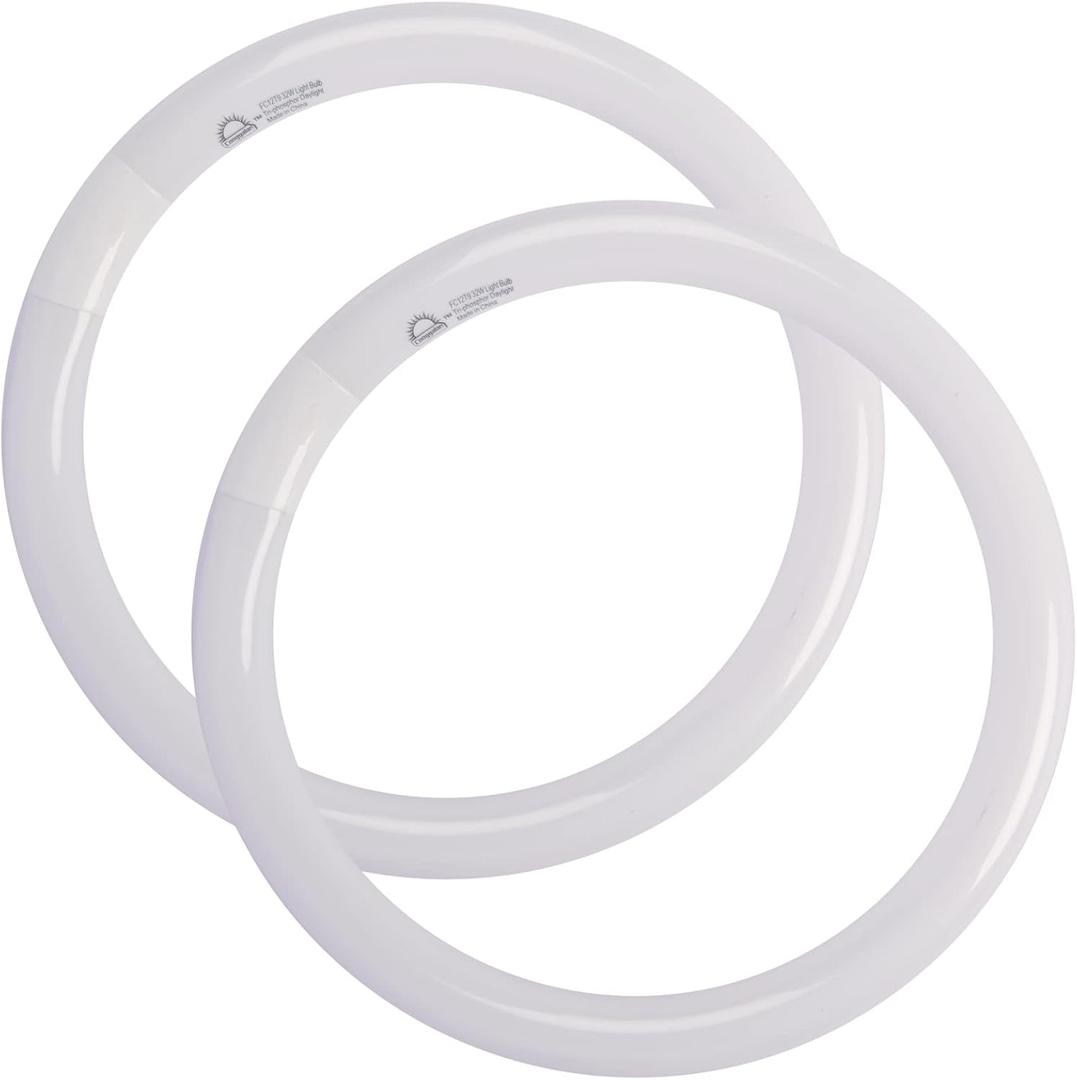 FC12T9/DX 32W 12 inch T9 Circular Light Bulb Daylight, Round Fluorescent Circline Bulbs FC12 T9 32 Watts Kitchen and Bath, G10q 4 Pin Prong, 6500K, 2 Pack