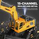 KIDMARKT 21" Large Remote Control Excavator Toy with Metal Bucket & Dozer Blade, 15-Channel RC Excavator Toys for Boys 6+ Kids Adults Construction Vehicles Birthday Gift, 120+Mins/Spray/Sound/Light, 20.5" x 6.5" x 11.2"