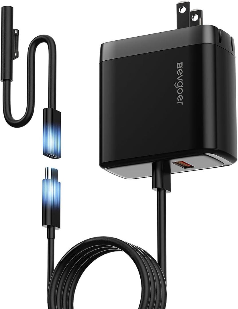 65W Surface Pro Charger, Microsoft Windows Surface Charger for Surface Pro 3/4/5/6/7/8/9/10/X/11/12 Power Adapter,Compatible for Both Microsoft Surface Book/Laptop/Tablet,Support 44W 36W (Black)
