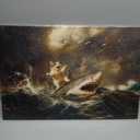 Cat Riding a Shark, Victorian painting, Funny Altered, Eclectic Printposter, Bathroom Wall Decor16x24inch Framed Art