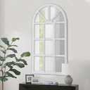 Rustic Arched Window Pane Mirror 20 X 36 Inch, Hanging Distressed White Window Mirrors for Wall Decor, Farmhouse Cathedral Wooden Wall Mirror for Living Room Bedroom Fireplace Hallway (Style1)