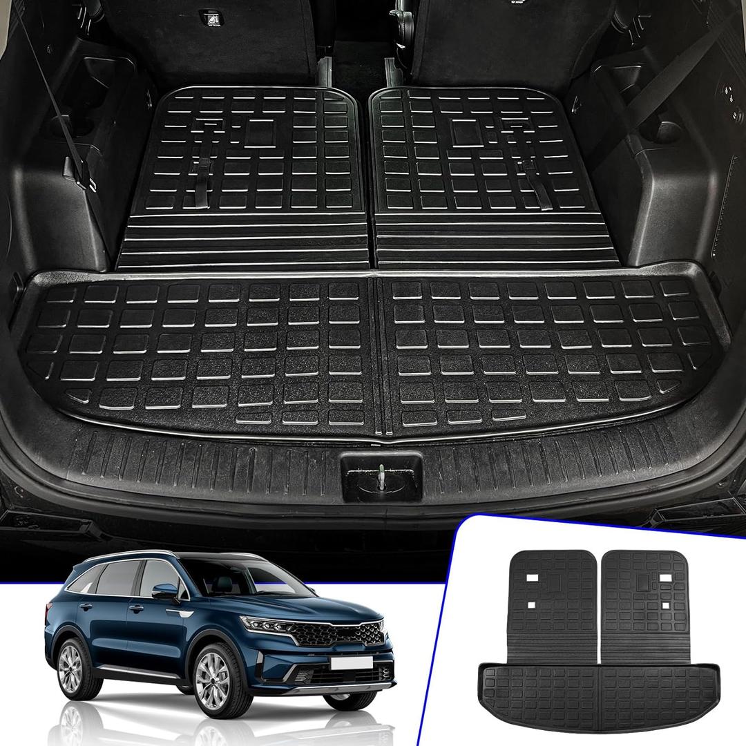 Rongtaod Cargo Mat Compatible with 2021-2025 2026 Kia Sorento Cargo Liner Trunk Mat TPE All Weather Back Seat Cover Protector 2024 Sorento Accessories (Trunk Mat with Backrest Mat)