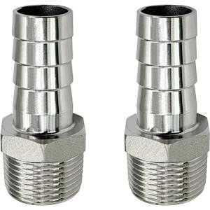 Stainless Steel Hose Barb Fitting 3/4" Hose Barb to 3/4" NPT Male Thread Connector Hex Adapter Air Water Fuel (Pack of 2)