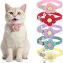 Teaaha 5 Pack Cute Cotton Kitten Collar with Bell, Safety Buckle Flower Cat Collars Breakaway for Boy Girl Cats, Soft Kitty Bells Collar Adjustable from 8.7 to 13.7 Inches(5 Color)