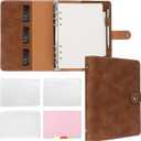 FYY A5 Binder Refillable Planner Notebook 6 Ring PU Leather Binder Journal with Pockets, Dividers, Refill Paper Brown