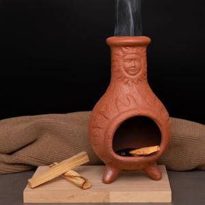 Handcrafted Terracotta Palo Santo Holder with Sun Face Design - Mini Chiminea Incense Burner for Sage & Copal - Thoughtful Gifts for Meditation, Yoga, Aromatherapy
