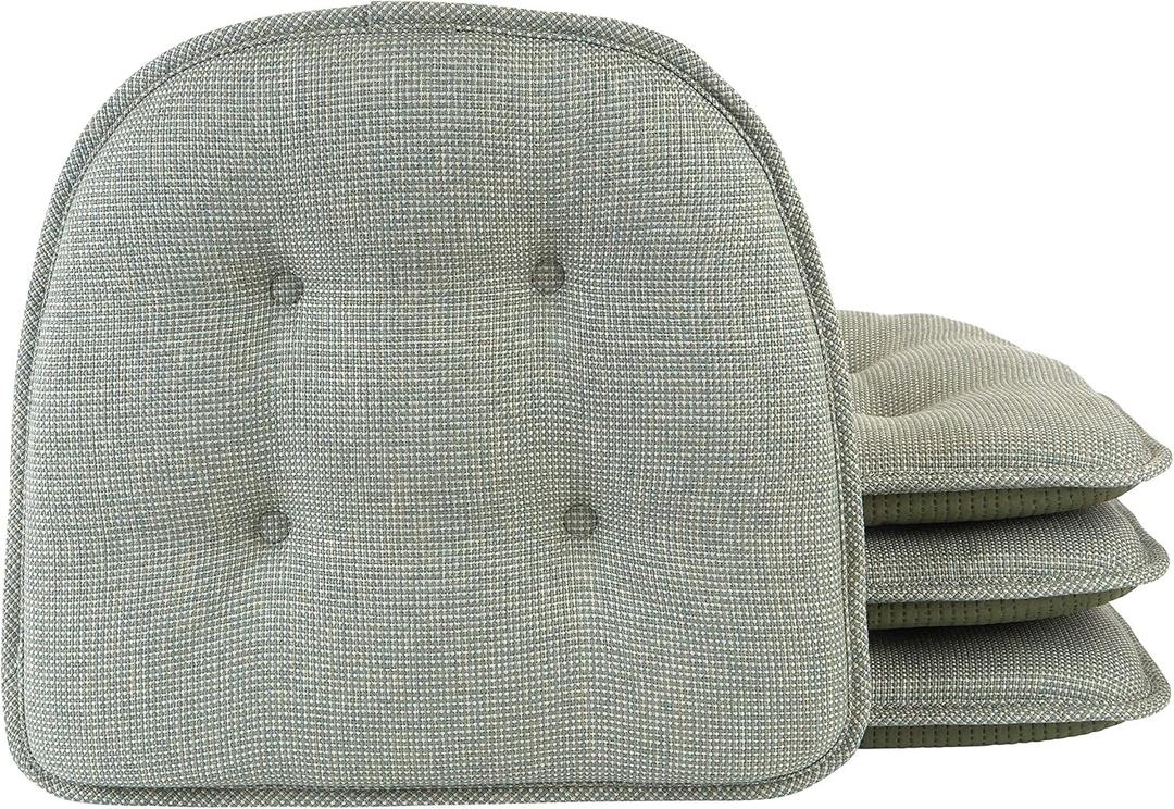 Klear Vu Omega Non-Slip Chair Cushions, Assembled in USA, U-Shaped Skid-Proof Seat Pads for Dining Room, Kitchen, Office, 15"x16", Solid Spa Green, 4 Pack