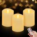 3x4 Flickering Flameless Candles Set of 3, 2AA Battery Life 600 Hours Battery Candles Flickering with Timer,4 inch Flameless Candles with Remote for Indoor/Outdoor, White