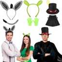 Skicuff 3 Sets Halloween Trio Costume Cosplay Accessories Green Ogre Ear Headband and Glove Donkey Headband and Tail Puss Cat Boots Hat with Cloak Family Halloween Costumes for 3 Dress up Accessories (Black)