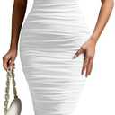 LAGSHIAN Women's Sexy Bodycon One Shoulder Sleeveless Ruched Midi Club Party Dress, Size: Medium
