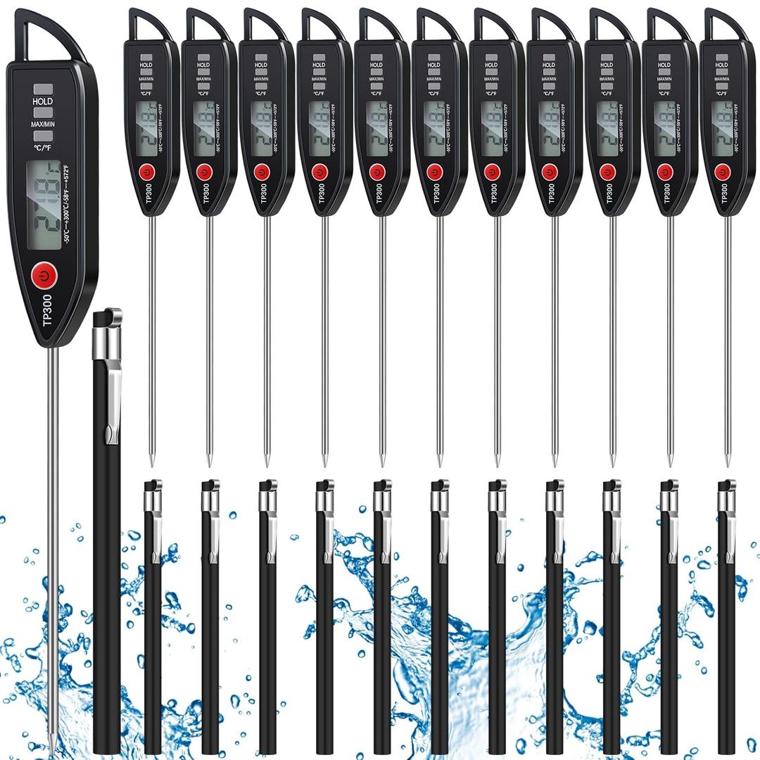 Copkim 12 Set Digital Food Thermometer Long Probe Instant,Black | Waterproof for Water, Liquid, Candle and Cooking Meat Thermometer Read for Kitchen BBQ Grill Candy