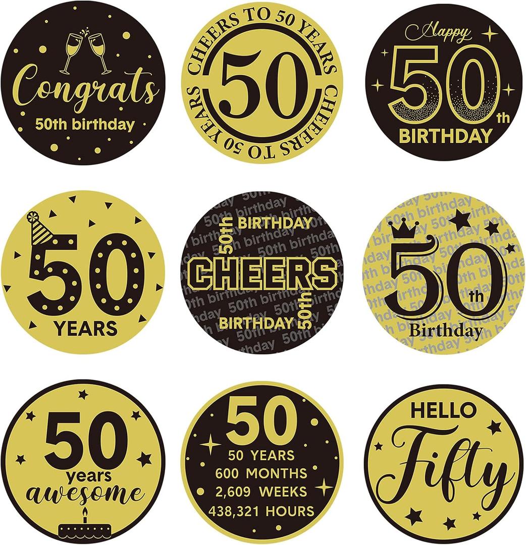 Tenare 504 Pieces Black and Gold Birthday Party Favor Stickers Cheers to Label Stickers Mini Chocolate Candy Wrappers for Birthday Party Decor(50th)