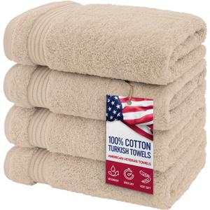 American Veteran Towel, Hand Towels for Bathroom Set of 4, 100% Cotton Turkish Hand Towel Sets, Soft Hand Face Towels, Beige Hand Towels