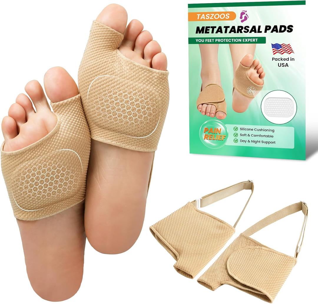 Metatarsal Pads for Women & Men - 1 Pair (Medium, Beige) - Adjustable & Non-Slip Ball of Foot Cushions with Gel, Foot Pads for Pain Relief, Metatarsalgia, Morton's Neuroma, for Walking, Standing (M (WOMEN 6-8 MEN 4.5-6.5))
