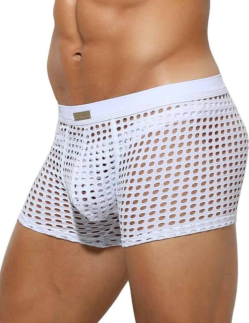 Arjen Kroos Men's Sexy Underwear Mesh Breathable Boxer Briefs Soft Stretch Trunks (Large, A4-white-2060)