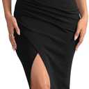 GOBLES Women's Elegant Strapless Ruffle Shoulder Short Sleeve Side Split Bodycon Ruched Formal Dress (X-Large, Black)