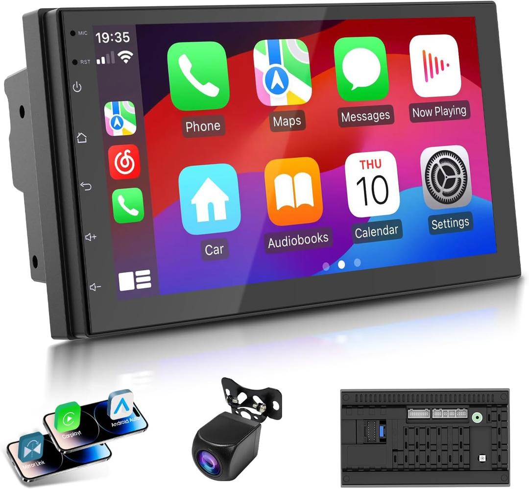 7-Inch Double Din Car Stereo with Wireless CarPlay & Android Auto, Bluetooth, GPS Navigation, Backup Camera, Android OS, 2G+32G, for Toyota Ford Chevrolet Honda Dodge