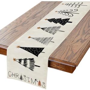 Christmas Tree Table Runner Colorful 13x72 Inch Polyester Linen Table Decoration for Kitchen Dinning, Indoor Outdoor Home Party Desktop Decor