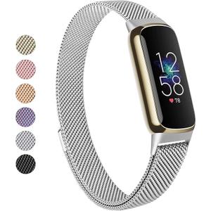 Vanjua Metal Band Compatible with Fitbit Luxe Bands, Stainless Steel Mesh Loop Adjustable Wristband Replacement Strap for Fitbit Luxe/Luxe Special Edition Fitness Tracker Women Men (Silver)