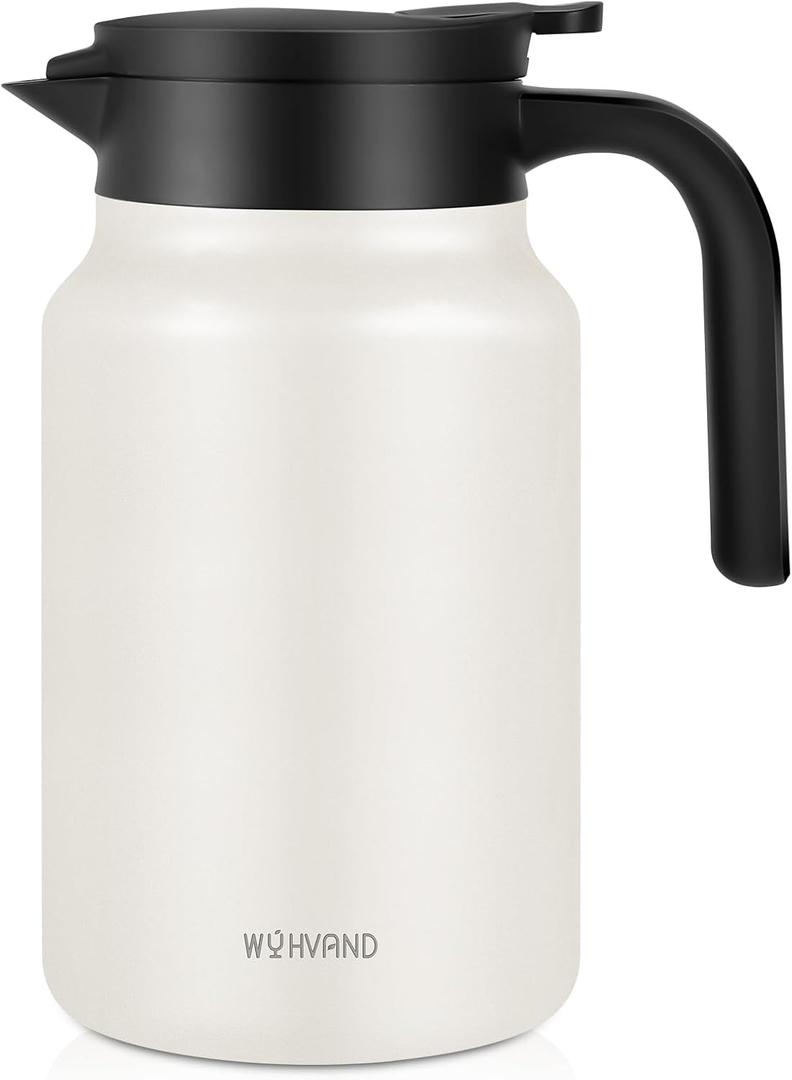 51oz Thermal Coffee Carafe for Home & Office, 12H Hot Insulated Pitcher with Drip-Free V-Spout and Easy Clean 2.75" Wide Mouth, Cream