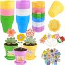 30 PCS Cupcake Plant Nursery Pots, Plastic Small Flower Pots with Stickers & Paper Flowers, Seeds Planting Containers Cups Seeds Starter Pot for Indoor Outdoor Garden Seedlings Succulents Display